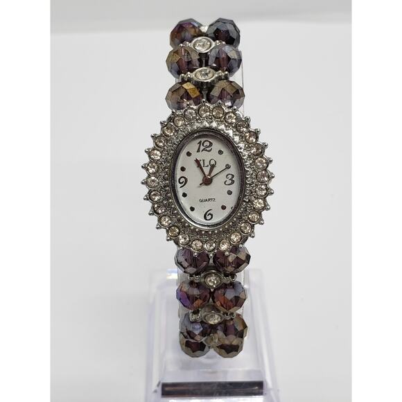YLQ Women's dress watch. Beaded band with jeweled bevel - Picture 2 of 7